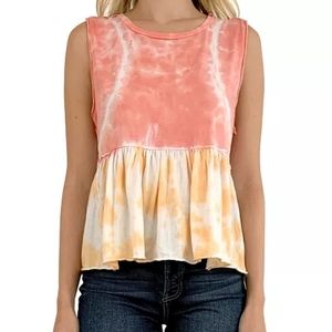 Vanilla Star Tie Dye Peplum Tank Top Sz XL